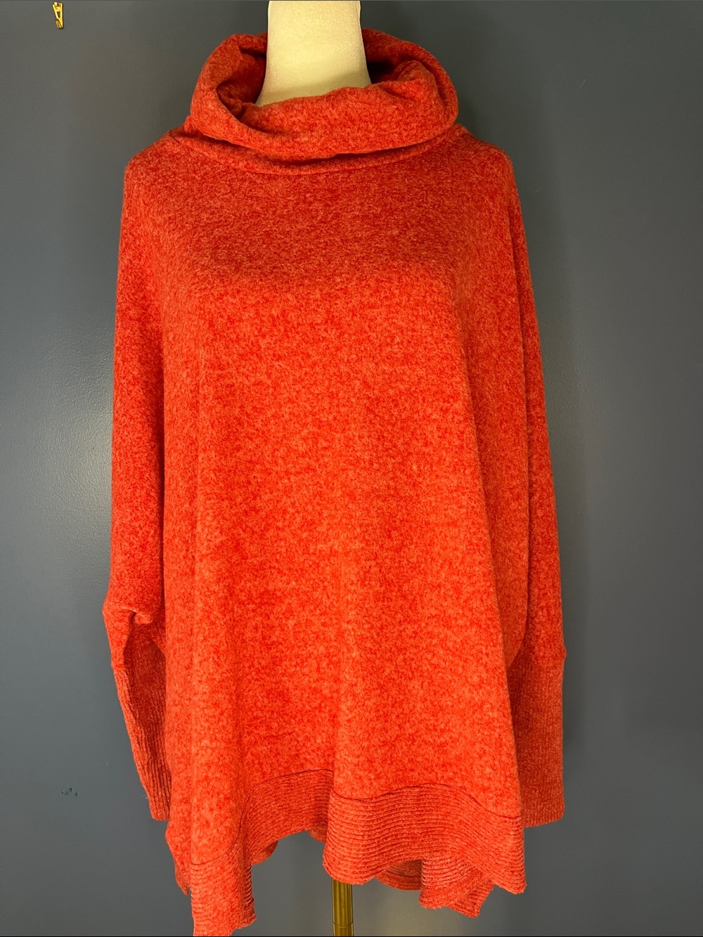 Zenana Women's Turtleneck Oversized Sweater, w fitted sleeves, soft brick color
